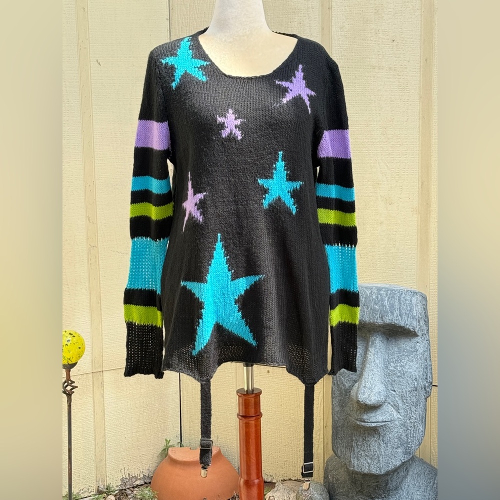 Dolls Kill Current Mood Knit Star Stripe Sweater Leg Warmer Set Garter Punk